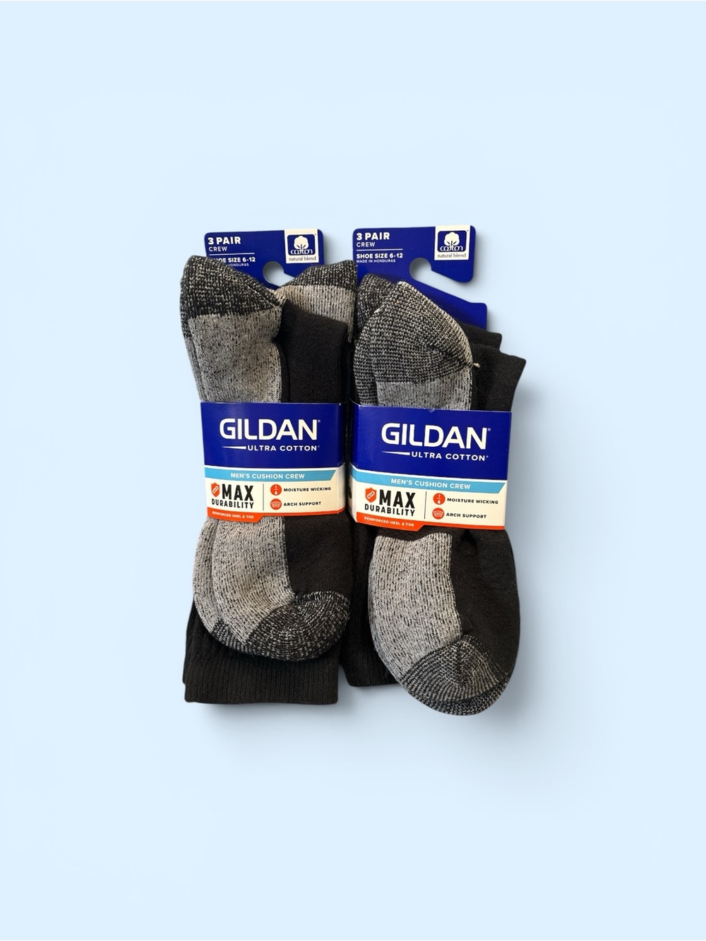 Gildan Men’s Cushion Crew Socks - Black & Gray (3 Pair)